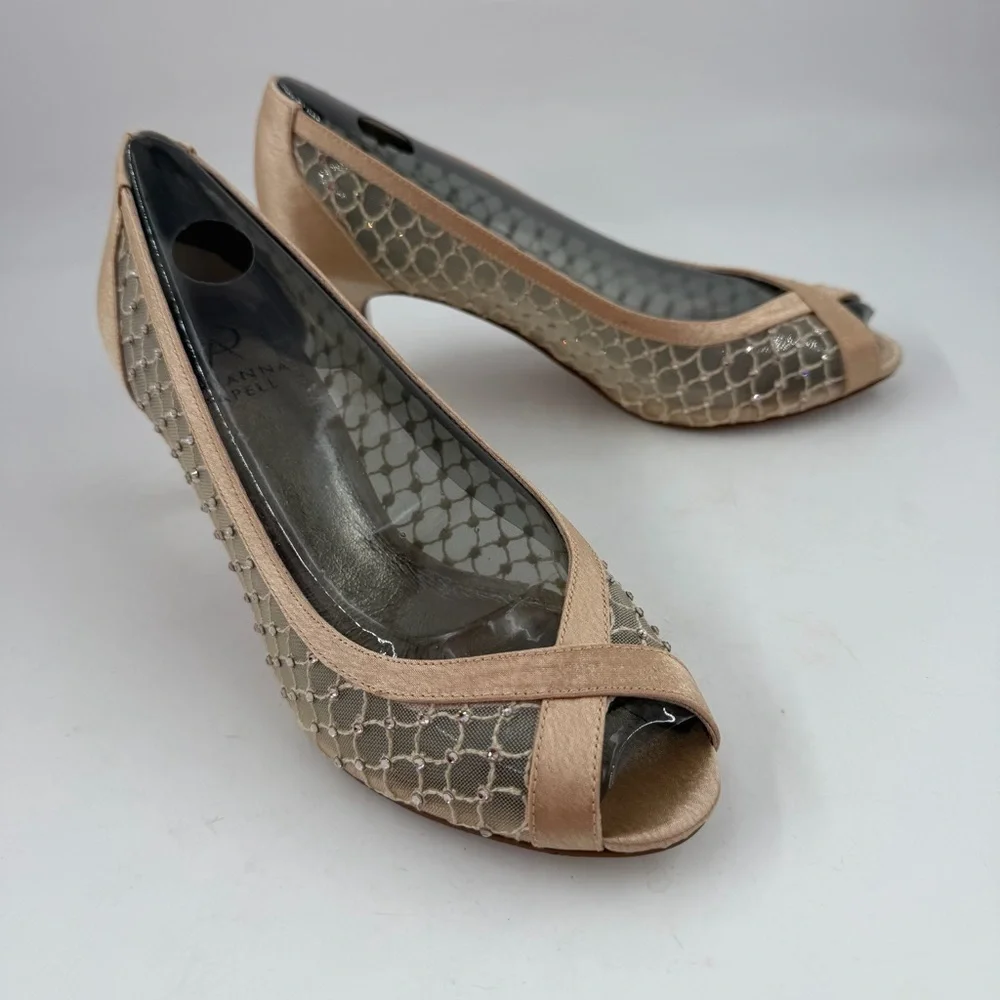 Adrianna Papell Zandra Beaded Lace -SZ 7M- Crystal Embellishments Peep Toe Pumps